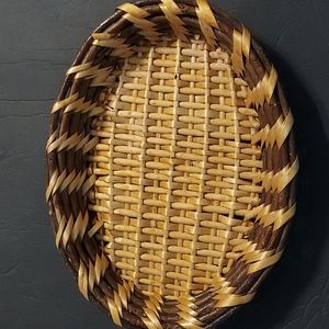 Handmade Wicker Platter,Great for bake goods.2 1/3Hx12 1/4Lx9.5inW. Brown,Tan